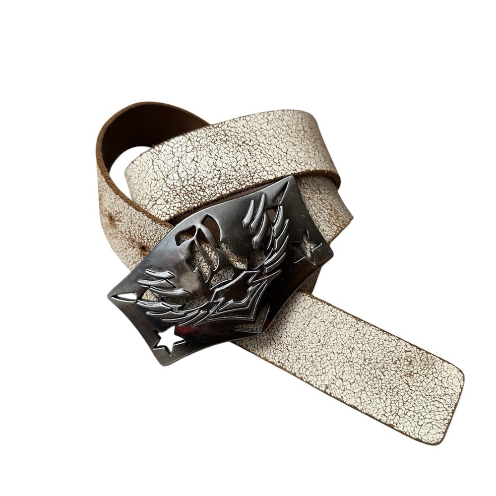 Decorative Silver-tone Western Belt Buckle with Cream Inlay